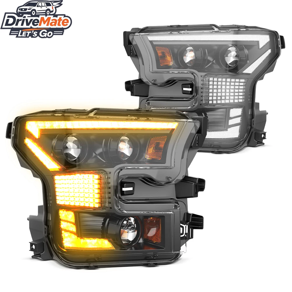 

Для Ford F150 светодиодные фары 2015-2021, последовательный указатель поворота DRL, дальний/ближний свет, Plug & Play, сертифицированный DOT, черный корпус