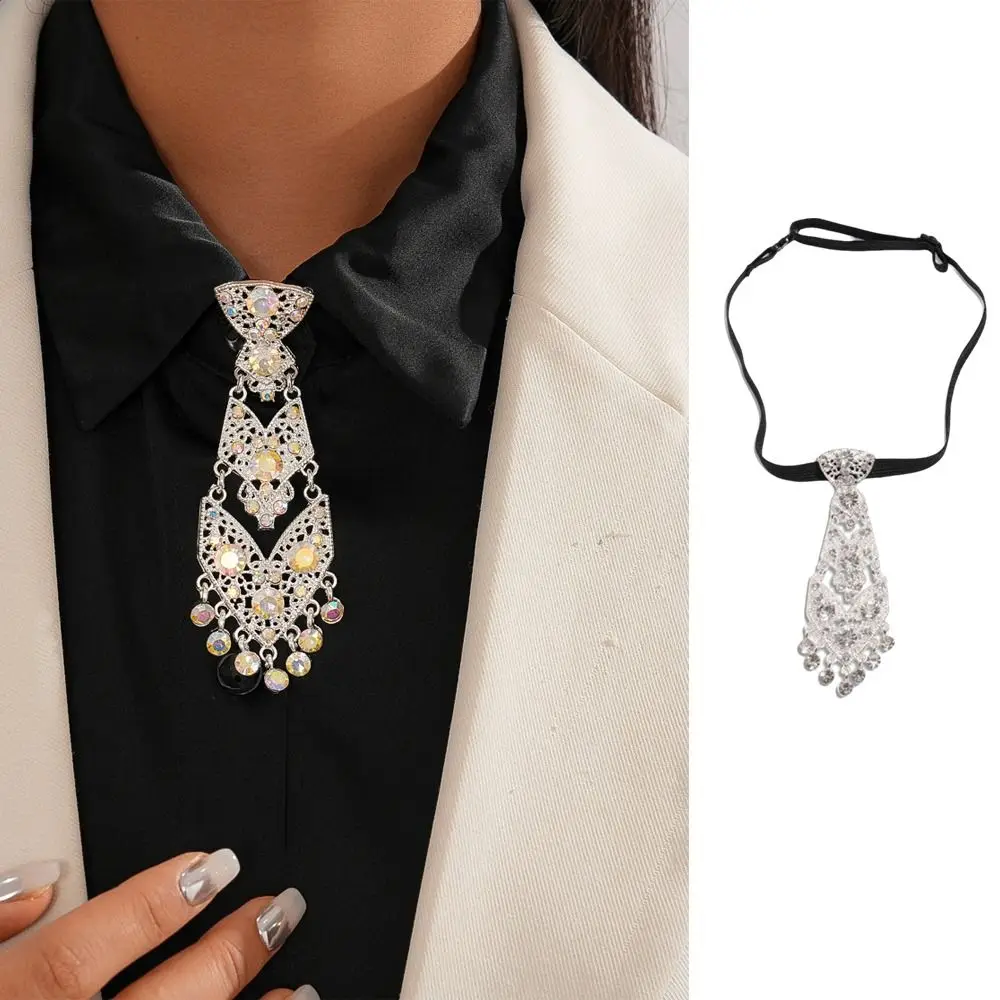 

Блестящий регулируемый галстук со стразами, роскошный джентльменский стиль, деловые галстуки, аксессуары для костюма, галстук с кисточками и кристаллами, унисекс