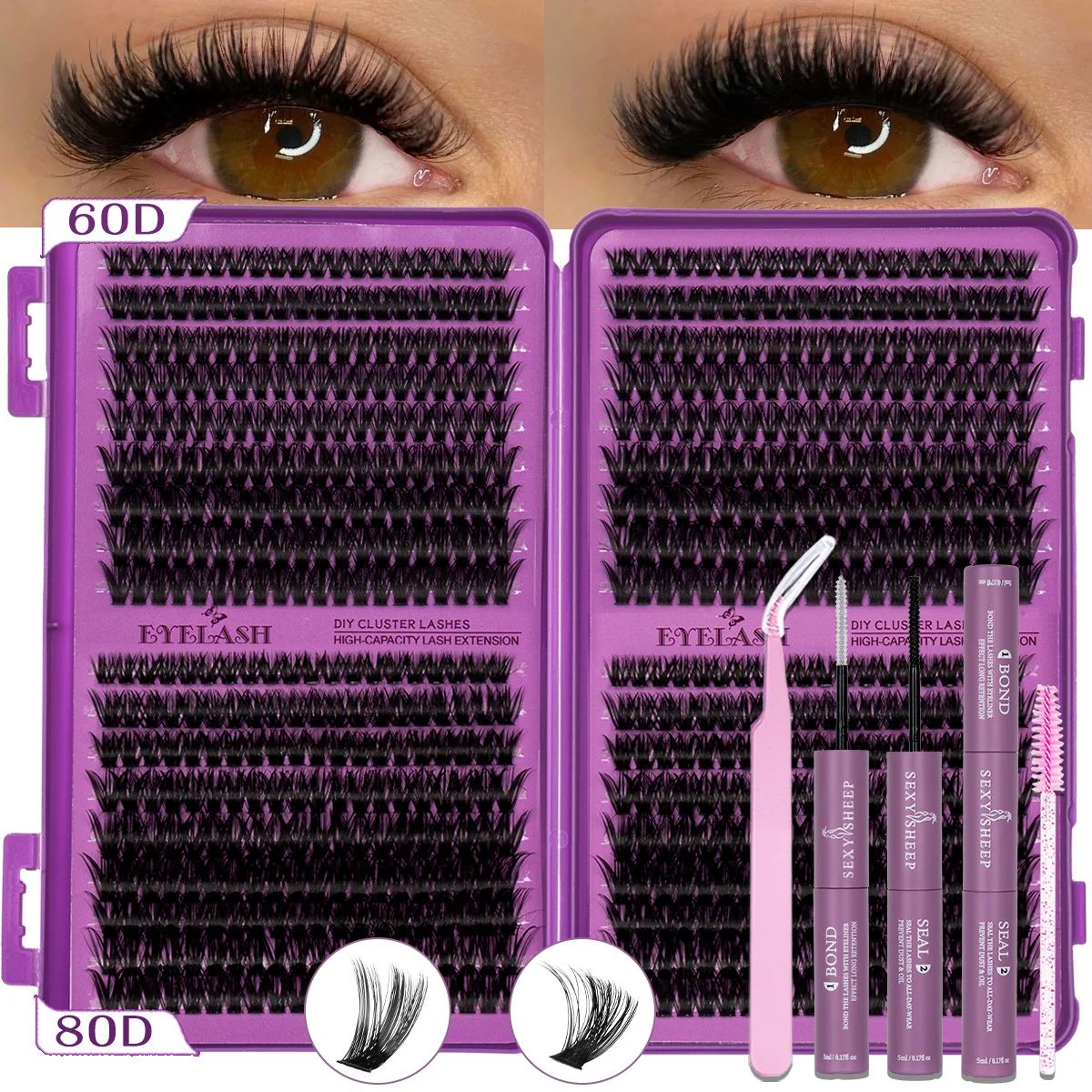 DIY Wimpernbüschel-Set Einzelwimpern-Kit Großes Set mit Kleber und Versiegelung Wimpernpinzette Wispy Lashes Kit Wiederverwendbar – Detail 6