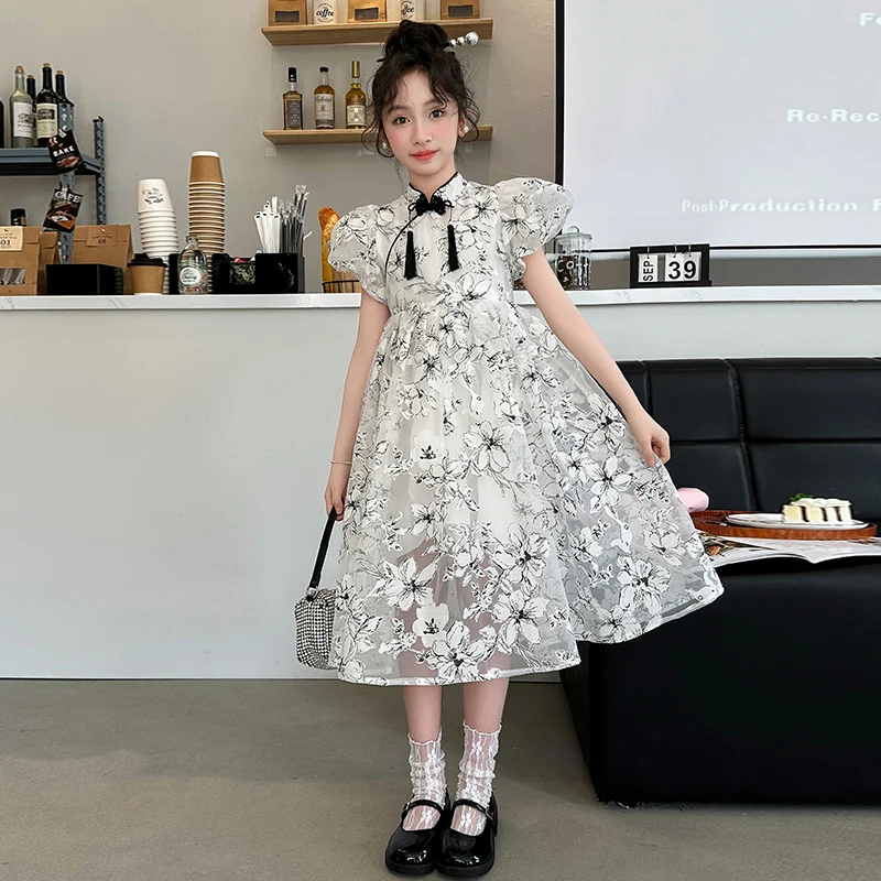 

summer kids clothes teen girls dress robe vetement enfant fille vestidos designer Chinese style princess dresses child clothing