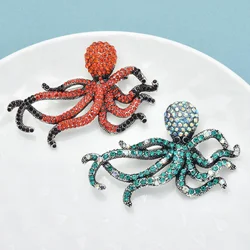 Women Sparkling Octopus Fish Pin Rhinestone Sea Animal Party Brooch