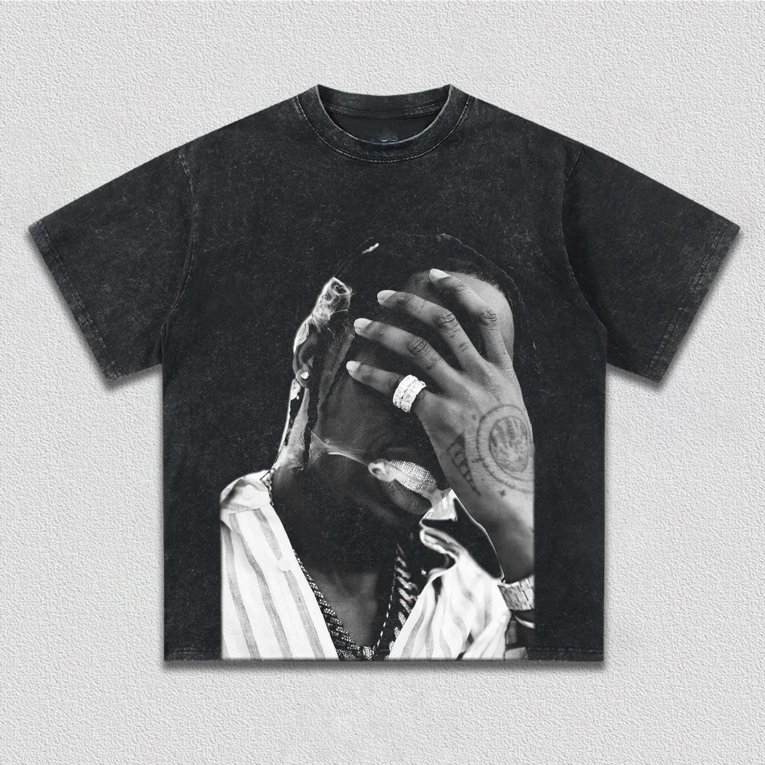 

Street Hip Hop Pattern Print Clothing At The End of The 21st Century Style Summer New Style Washed Old Neutral Casual T-shirt