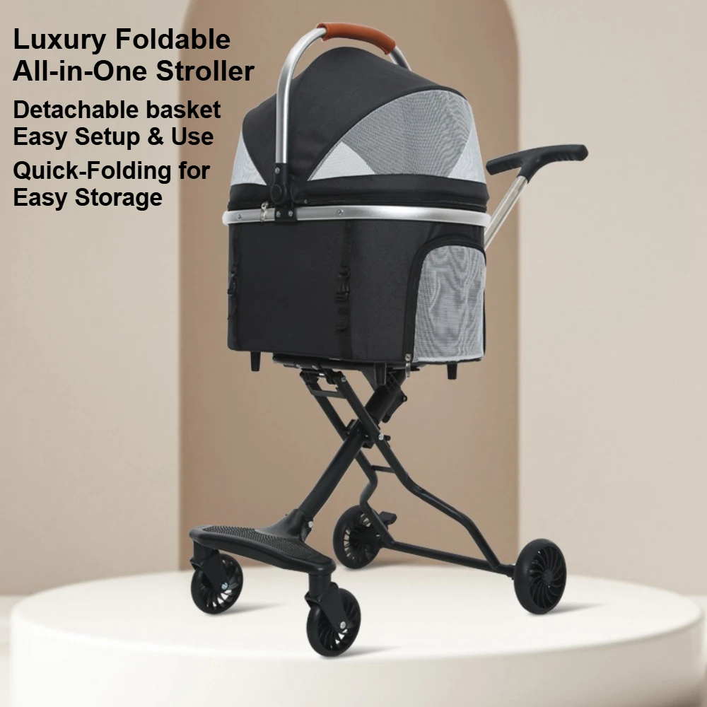 

Portable Pet Stroller for Small Dogs Cats Luxury Foldable Outdoor Walking Cart Lightweight Design