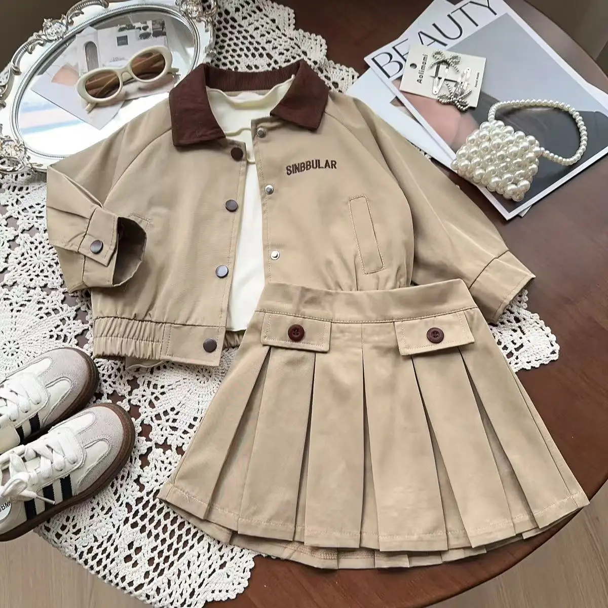 

2025 New Arrival Girl's Casual Sets with Stylish Outerwear and Skirt Casual Two-Piece Set for Spring and Autumn