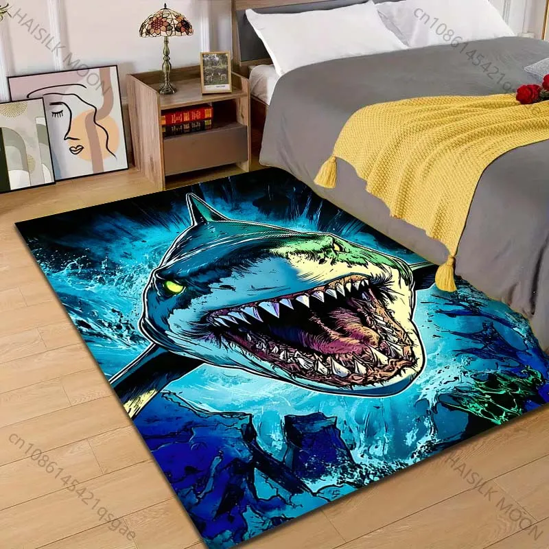 Ferocious shark lunging forward Pattern Rug Carpets for Bedroom Living Room Sofa Mat Creative Door Mat Cloakroom Home Decor