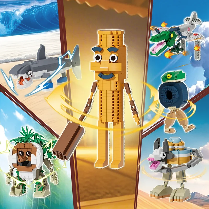 

Забавная акула, классика горов и морей, креативные строительные блоки, фигур, TungTungTung Sahur для детей, игрушки-блоки