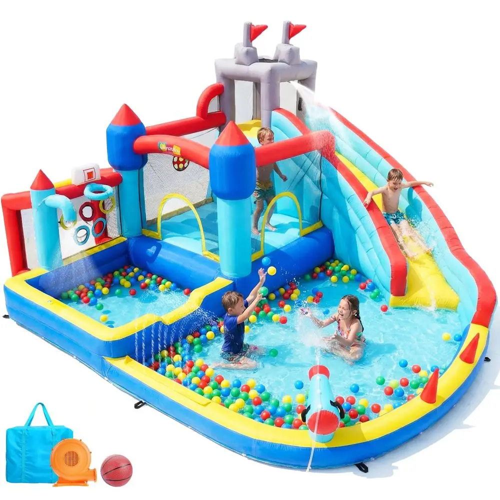 

Water Slide Bounce House for Big Kids, 13in1 Bounce House with Water Sprayer, Splash Pool, Ball Pit, Basketball Hoop, Climbing