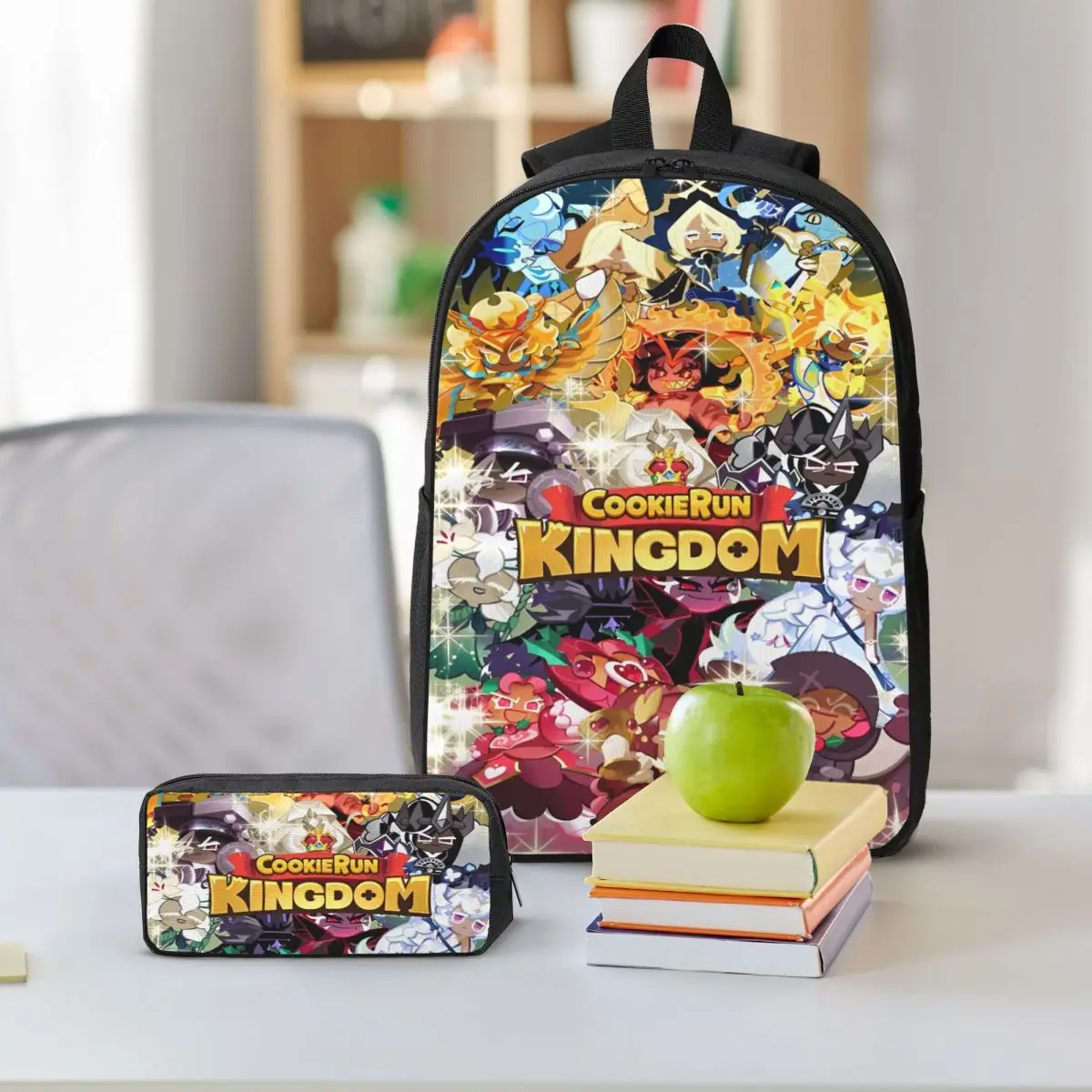 Ensemble de 3 sacs à dos Cookie Run Kingdom pour filles et garçons, sacs à stylos anime, ensembles de sacs à livres avec boîte à déjeuner pour écoliers