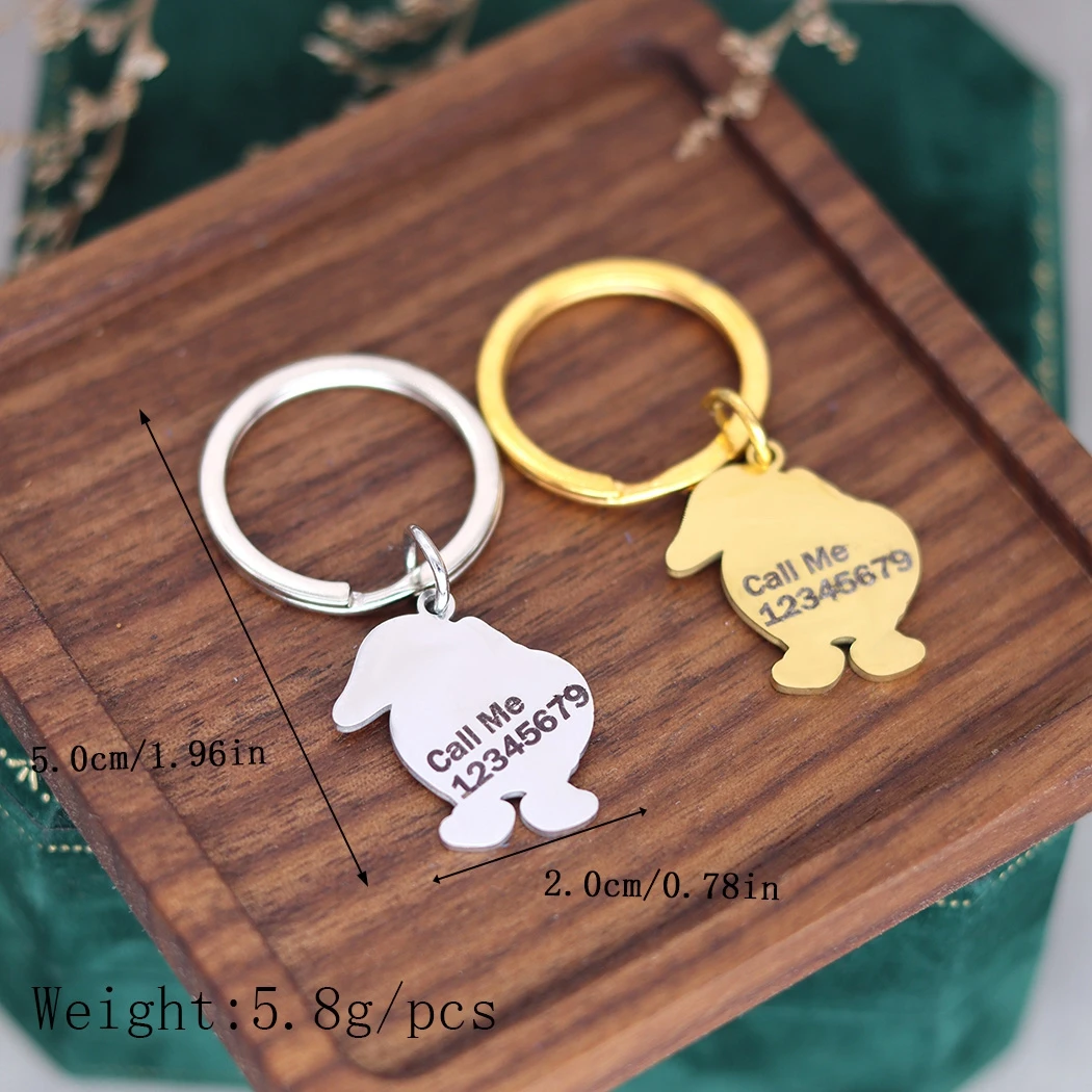 Fluffy Duck Butt Looking Behind Animal Custom ID Phone Tag Key Chain Stainless Steel Cartoon Pendant Cute Key Chain for Men