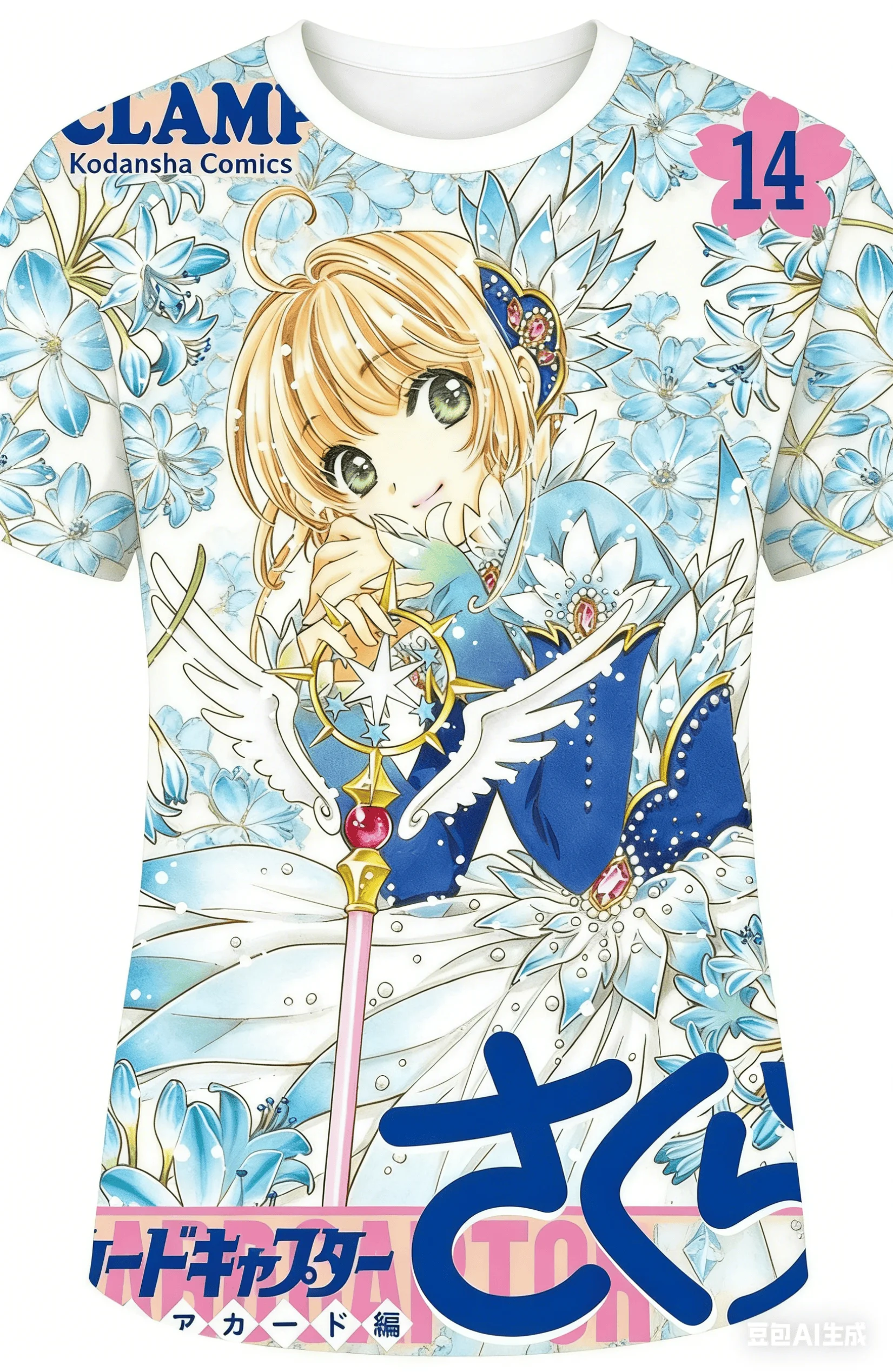 Retro Comic Sakura 3D Printed Short Sleeve, Magical Girl Outfit Y2K Harajuku Style Daily Comic Convention, Shorts Friends