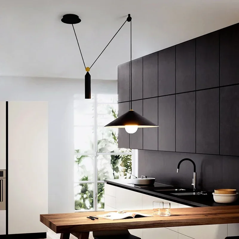 Lámpara colgante negra extraíble nórdica, lámpara led minimalista con forma de cono, lámpara colgante para restaurante, lámpara LED de comedor con personalidad para cocina