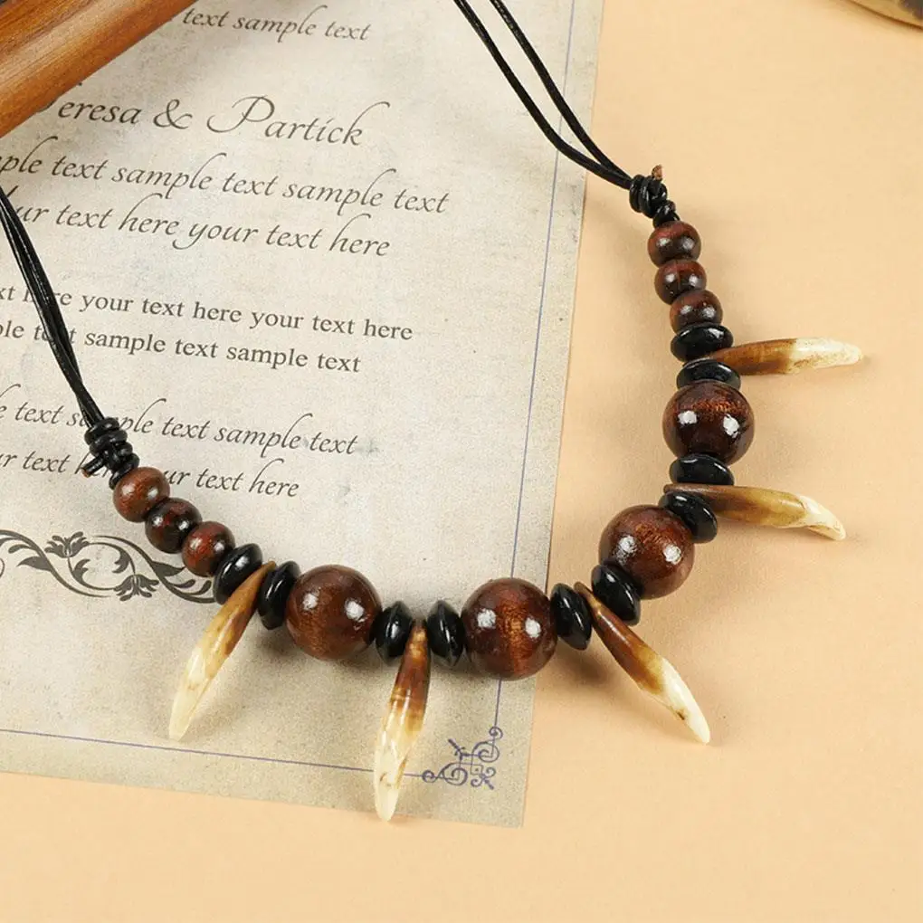 Bold And Beautiful Unisex White Wolf Teeth Pendant Necklace Versatile Style Wood Unique Materials Type C