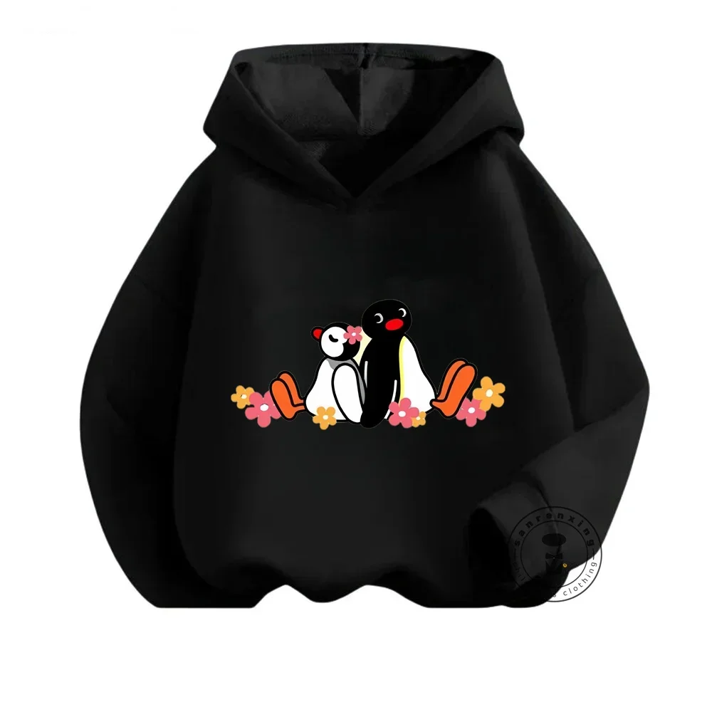 Adorable Fashion Pingu Animation-Inspired Hoodies with Cute Penguin Design Spring Autumn Long Sleeve Loose Fit for Trendy Kids