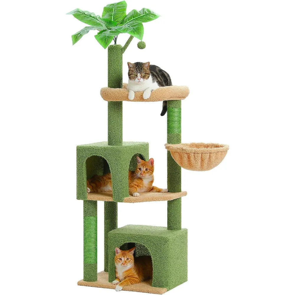 

53-Inch Green Cat Tree with 2 Condos for Indoor Cats,Cat Tower with Scratching Posts for Small Cats,Cactus Cat Tree Tower with H