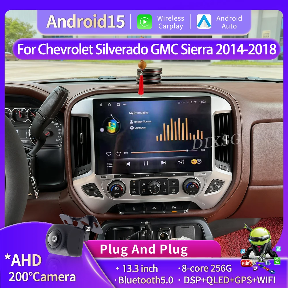 13.3 Inch For Chevrolet Silverado GMC Sierra 2014-2018 CarPlay GPS Navigation Android 15 Car Radio Multimedia Video Player WiFi