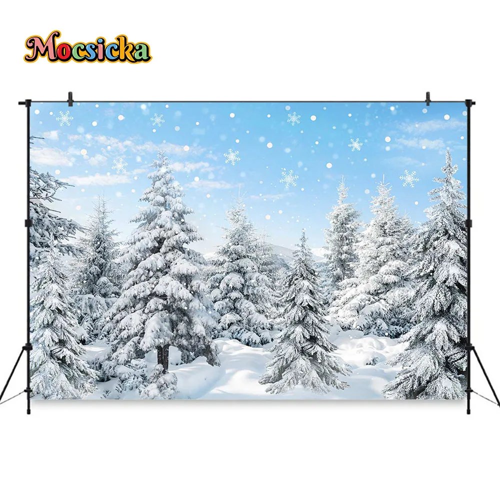 Mocsicka-Fondo de bosque congelado para fotografía, telón de Navidad para exteriores, copo de nieve, utilería de estudio fotográfico familiar para niños, Invierno
