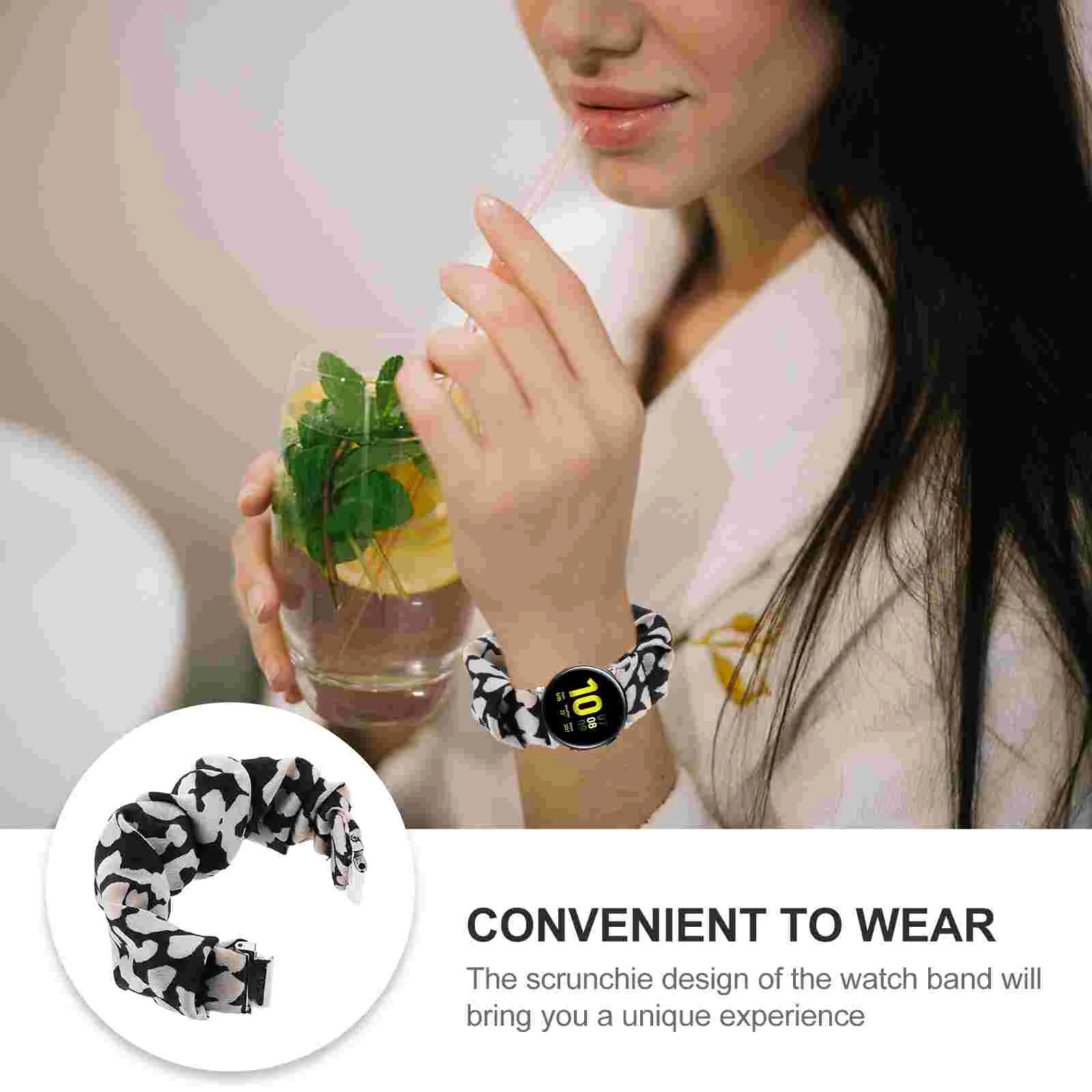 أساور ساعة 20 ملم، أساور معصم بحزام 20 ملم، حزام ساعة سكرانشي لتناسب القماش الأسود