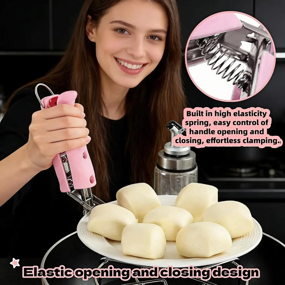 Multi-Functional Anti-Scald Bowl Plate Gripper Clip, Stainless Steel Heat Resistant Hot Dish Remover Tool, Non-Slip Silicone Kitchen Helper for Microwave, Oven, Steamer, 1 Count