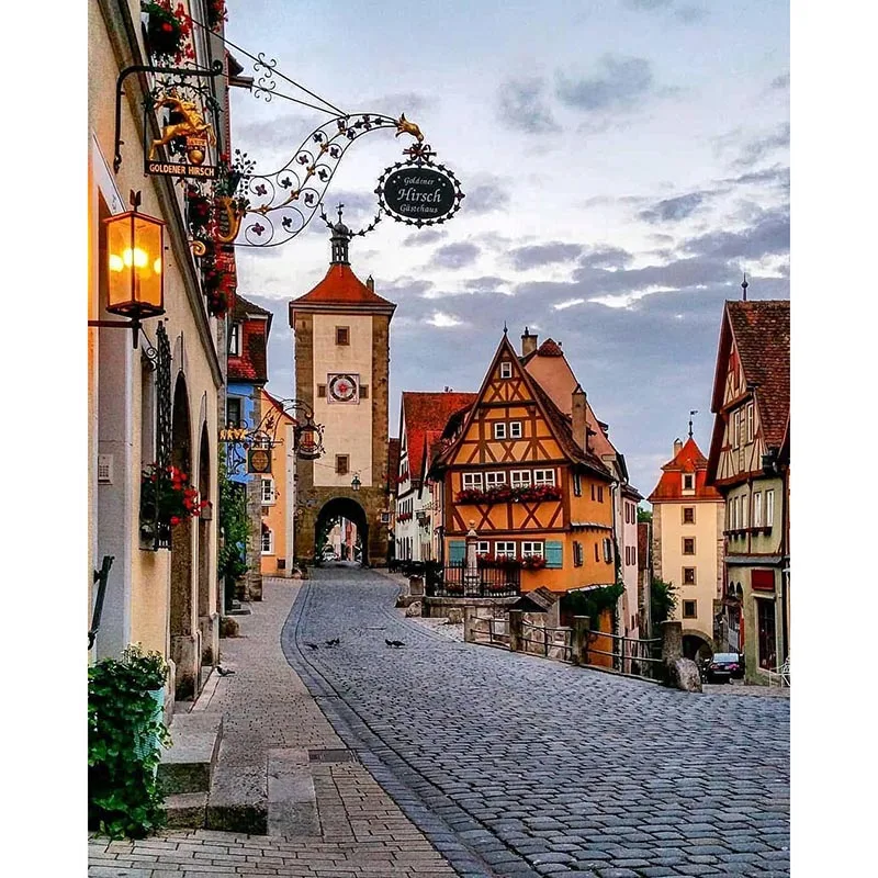 Oktoberfest Backdrop Germany Bavarian Street Scenery Photography Background Birthday Beer Party Decor Banner Historic Old Town