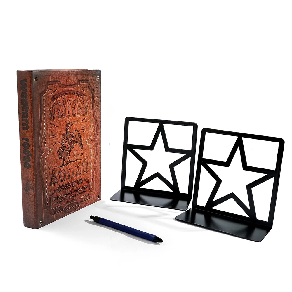 2 Pcs Color Hollow Pentagram Book Ends for Book Lovers Bookend for Heavy Books Home Book rack Holder Office Desktop