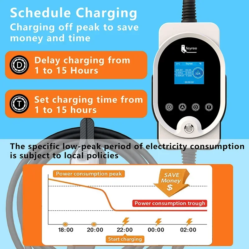 feyree EV Charger GB/T Socket 7KW 32A EVSE Wallbox APP Bluetooth Version Set Charging Time & Time Delay for Electric Vehicle Car