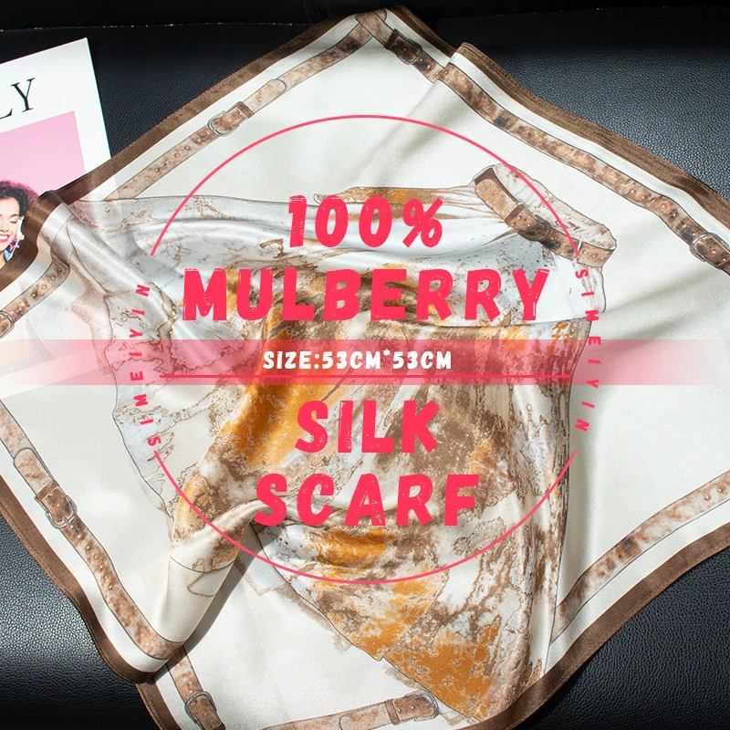 100% Mulberry Silk Bandana Square Scarf, Elegant Skirt Print, Women's Fashionable Scarf, Shawl, Headscarf