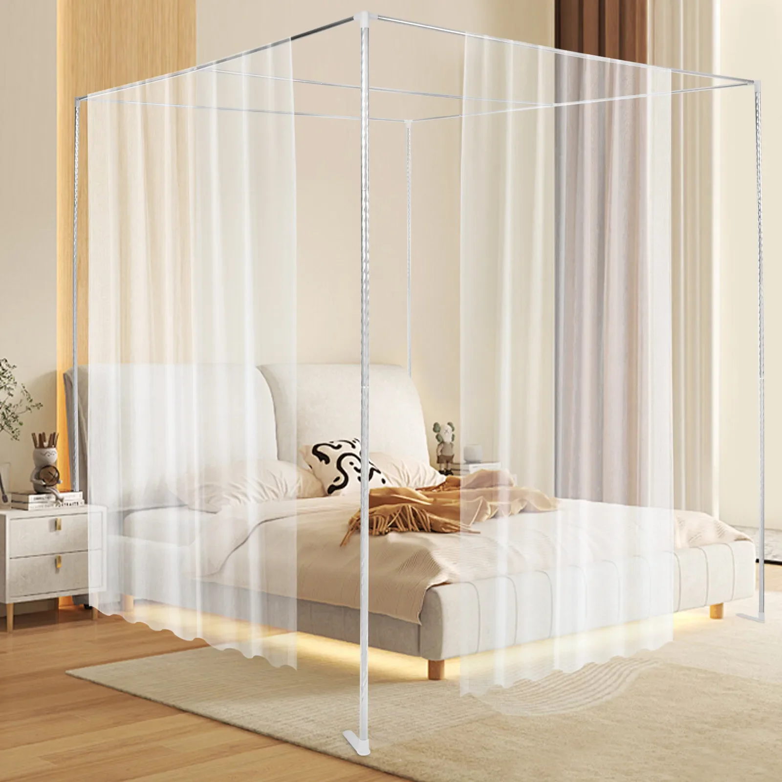 

Stainless Steel Canopy Bed Frame Post,4 Corner Bedding Canopy Frame Post,Metal Bed Four Corner Bed Mosquito Netting Bracket