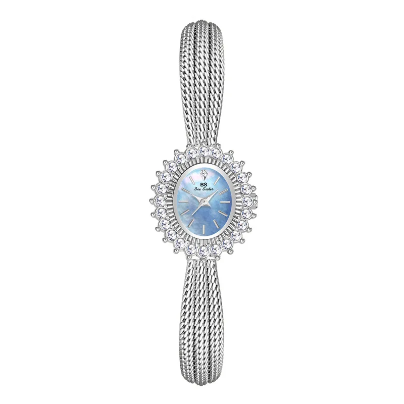 BS-Montre à quartz étanche pour femme, petit cadran en diamant, montre-bracelet décontractée pour femme, argent, luxe, mode élégante, 1845