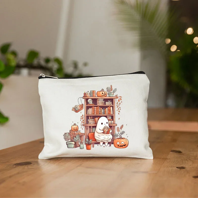 Halloween Canvas Linen Makeup Bag Halloween Gift Trick or Treat Cosmetic Cases Spooky Season Spooky Gifts Aesthetic Pencil Case