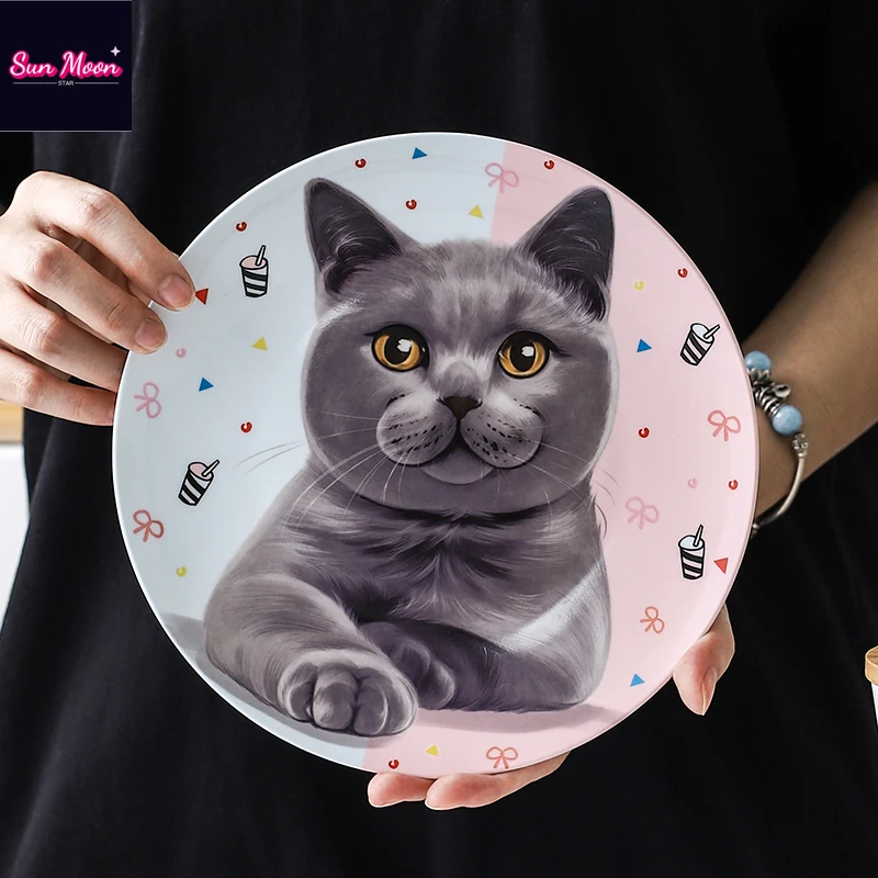 

UK Pet Cat Plate Home Western Food Plate Bone Porcelain Dessert Plate Decorative Plate Kitchen Exquisite Tableware Cute Gift