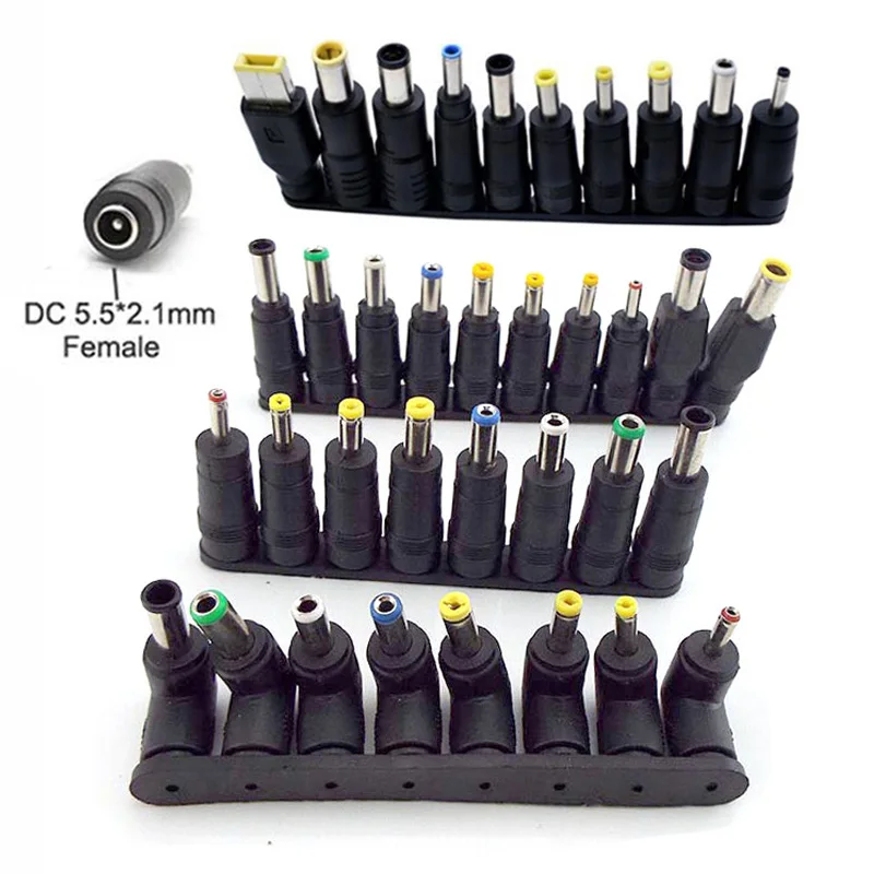 

Universal 5.5x2.1mm DC Female to Male AC Power Plug Supply Adapter Tips Connector Kits for Thinkpad Laptop Jack Sets Right Angle