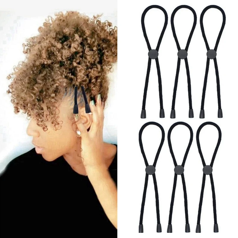 6PC Afro Puff Ponytail Ties Adjustable Hair Ties Long Hairband For Thick Natural Curly Hair Bun Long Headband Ties