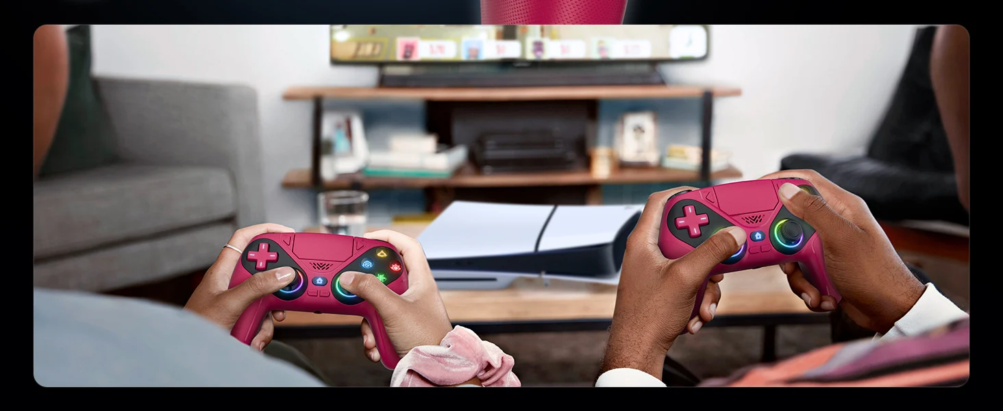 GAMROMBO RGB-Beleuchtung, kabelloser Controller für PlayStation 5 PS5/Pro/Slim/PC-Konsole, Gamepad mit Hall-Effekt-Trigger, Turbo- und Vibrationsfunktion. – Detail 18