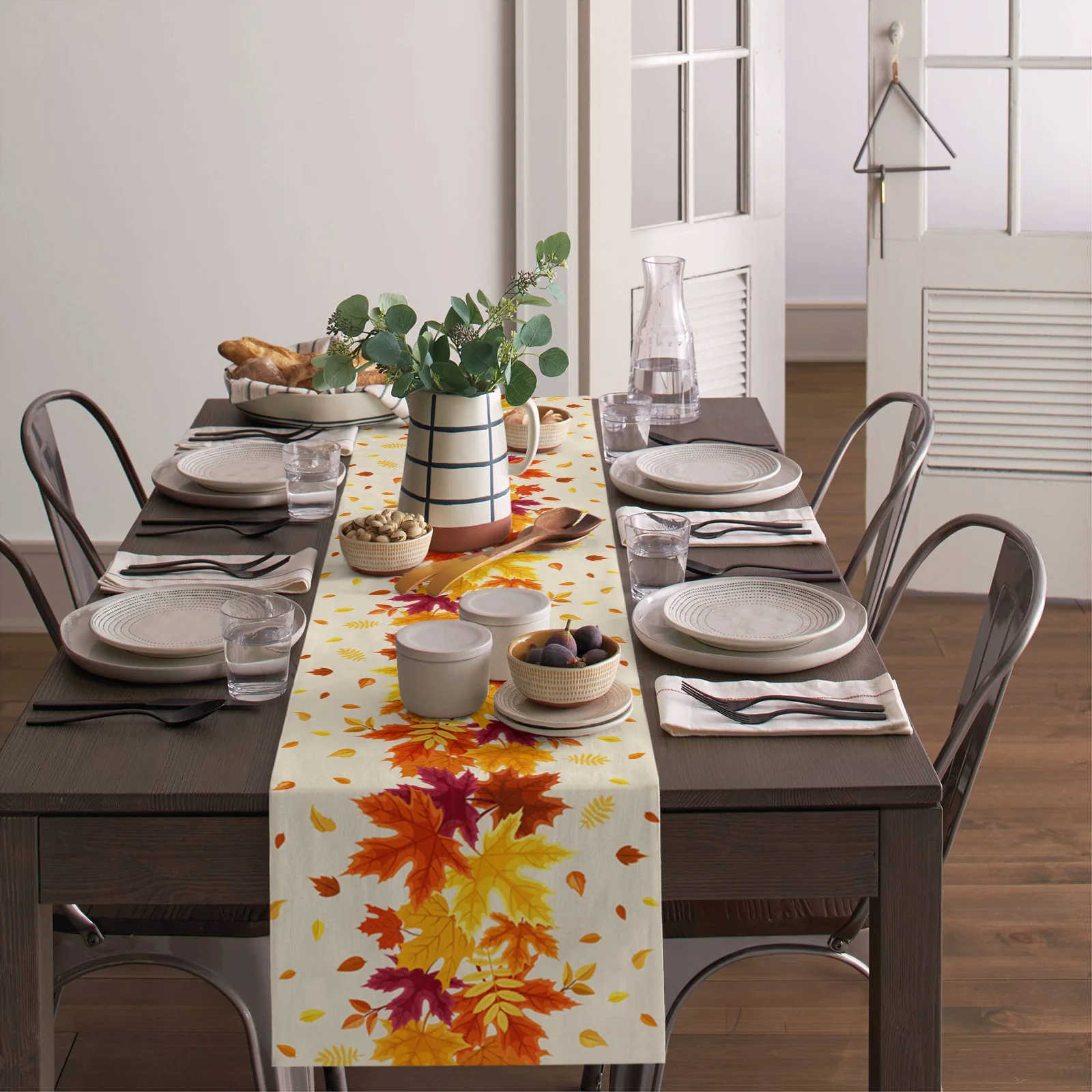 Thanksgiving Autumn Maple Leaves Table Runner Christmas Dinner Table Cloth Wedding Party Decor Cotton Linen Tablecloth