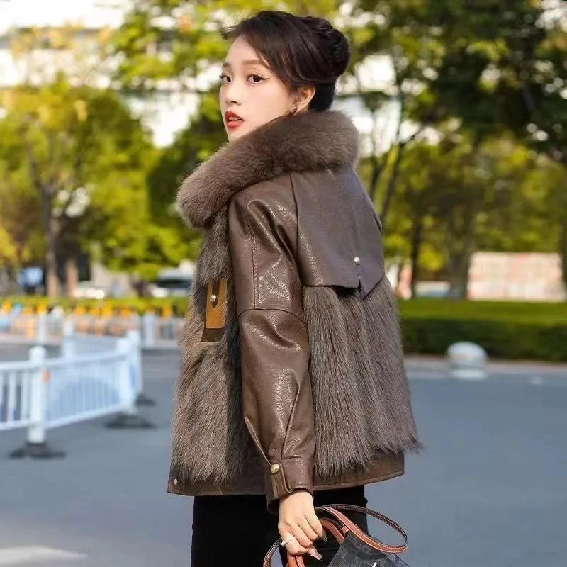 Winter Femme High End Faux Leather Jacket Korean Women Fashion Loose PU Leather Outwear 2025 Ladies Large Size 4XL Leather Coat