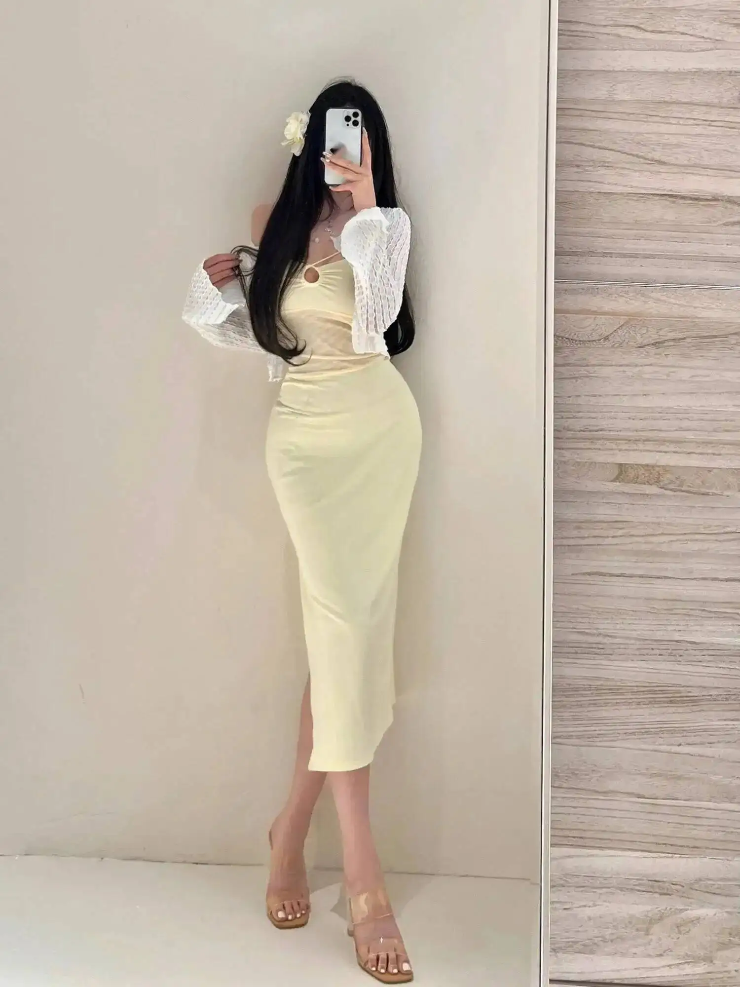 Sexy Hollow Out Suspender Dress Elegant For Women Summer Pure Desire Mesh Patchwork Long Dresses Purple Sweet Women D6SB