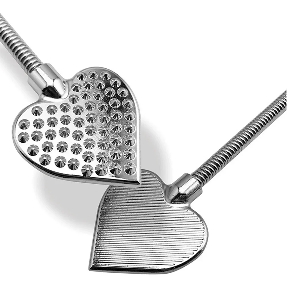 Stainless Steel Heart-Shaped Spike Pain Paddle Bendable Spank Paddle Riding Crop Horse whip Adult Sex Games For couples