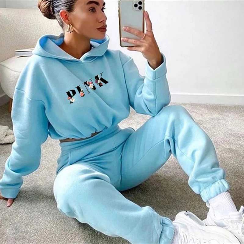 2024 Drawstring Women Hoodies Outfits Fashion Loose Women 2 Piece Suit Home Gym Tracksuit New Casual Solid Color Women Pants Set