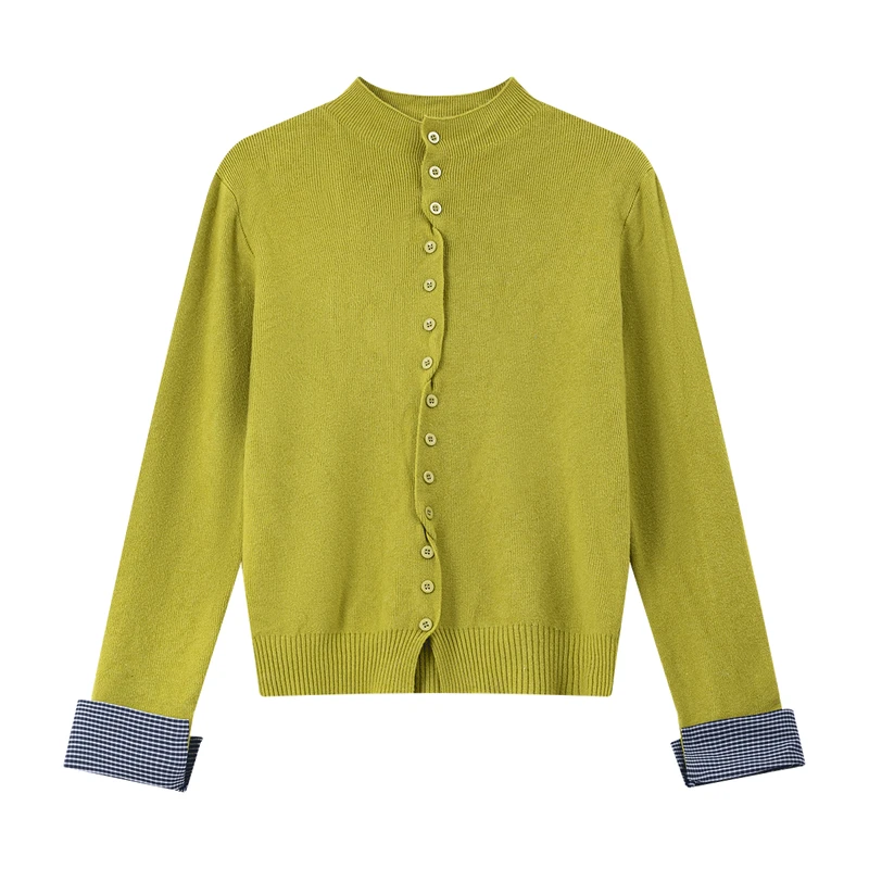 VIMLY المرأة شبه الياقة المدورة سترة مشغولة من الصوف 2025 الخريف التباين منقوشة الأصفاد عقدة الجبهة البلوزات موضة ملابس يومية أعلى 30370