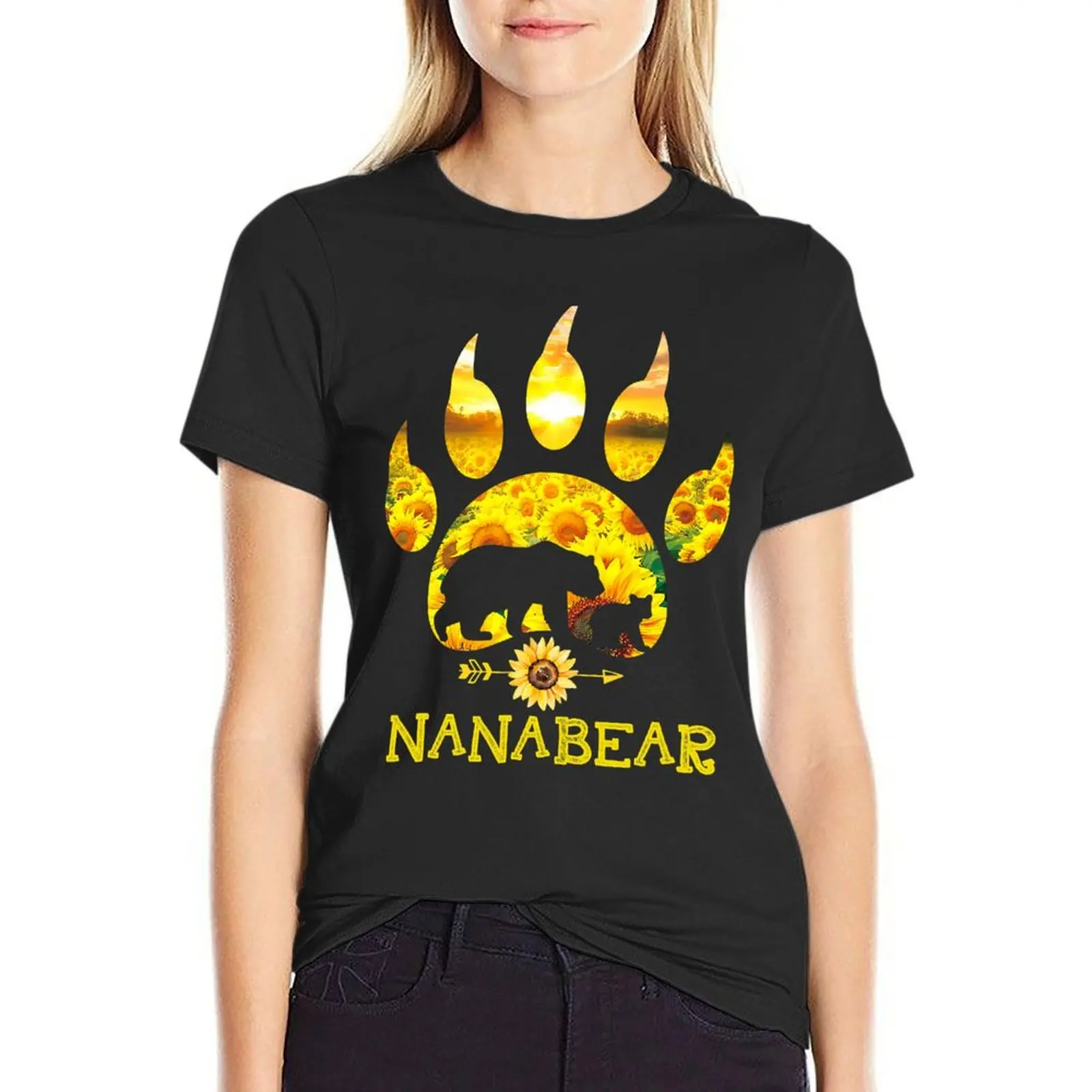 

Nana Bear Sunflower Mother's Day T-Shirt korean fashion vintage clothes graphics summer clothes Women clothing