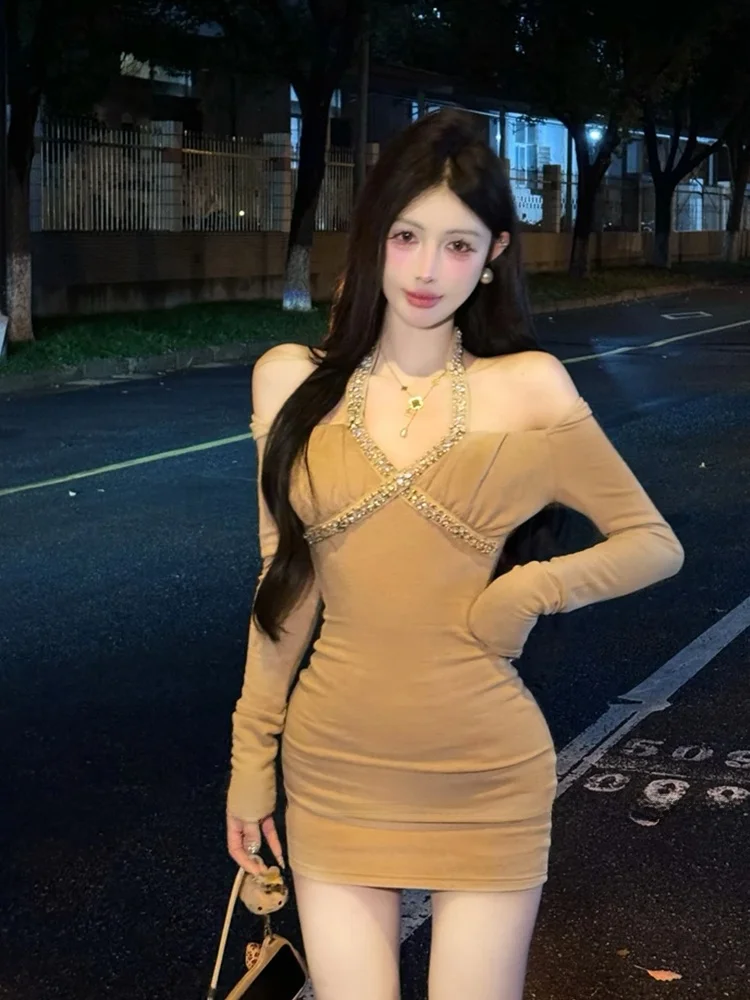 

Сексуальное платье подружки невесты XZY с бриллиантовой отделкой, женское, больших размеров, с запахом, в корейском стиле, для повседневной носки