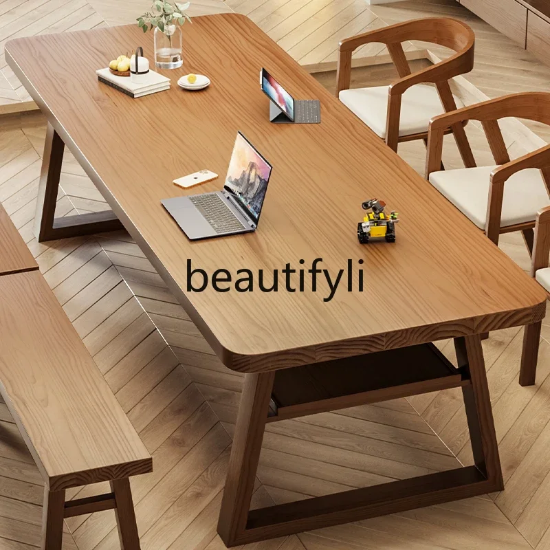 

Solid wood living room large desk reading study table household large board table workbench one-word long table