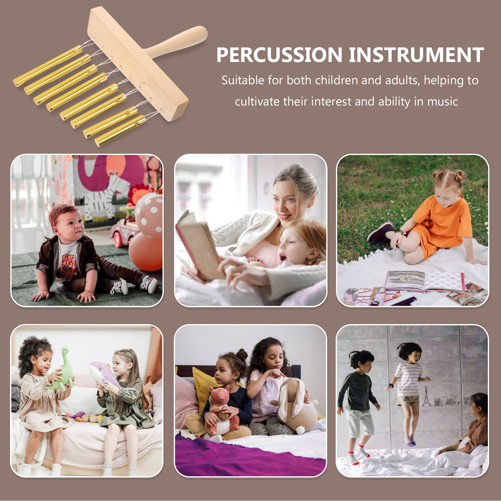 

Eight-tone Wind Chime Kids Musical Instruments Single Row Percussion for Toddler Beginner Golden Bell Blue Color Wooden