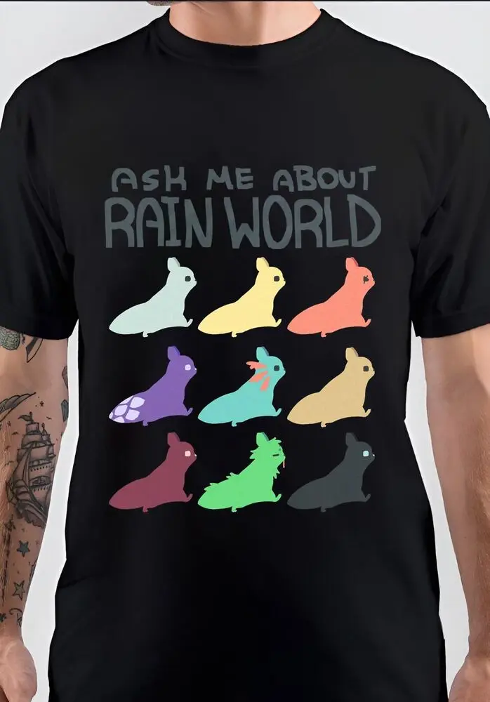 

Ask Me About Rain World Many Funny Cat Unisex T-shirts For Man Woman Short Summer Tees Luxury Brand Fashion Couple's Cloths