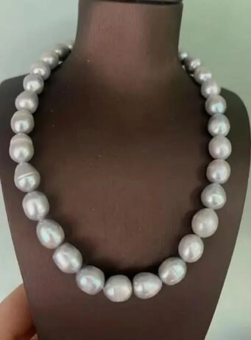 

18 inch AAAA 10-12mm natural grey sea baroque pearl 14K pure gold jewelry manufacturing.