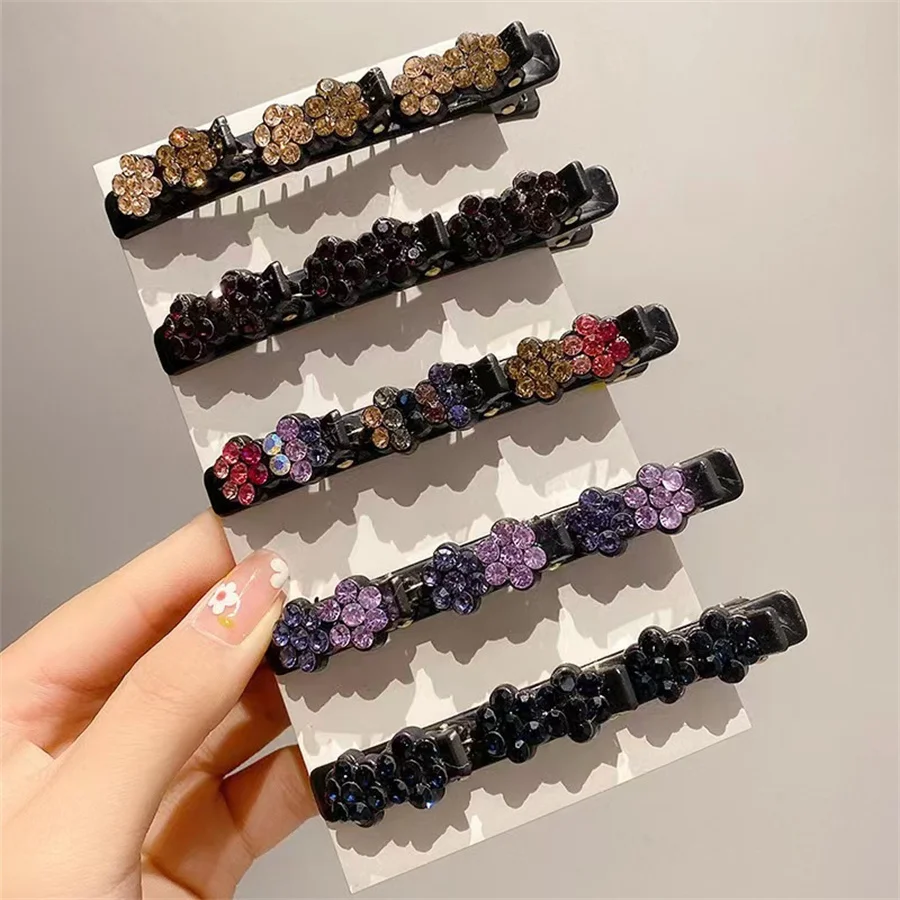 2023 Girl Fashion Korean Style Acryli Crystal Flowers Hair Clips For Women Sweet Cute Bangs Side Barrettes Elastic Hair Clip set