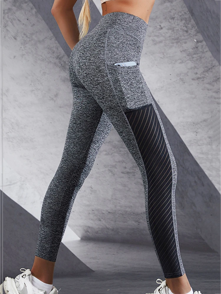 Fitness Pants Gym Sports New Mesh Leggings Pockets Tight High Waist Lifting Hip Quick Drying Yoga Pants Gym Jogging