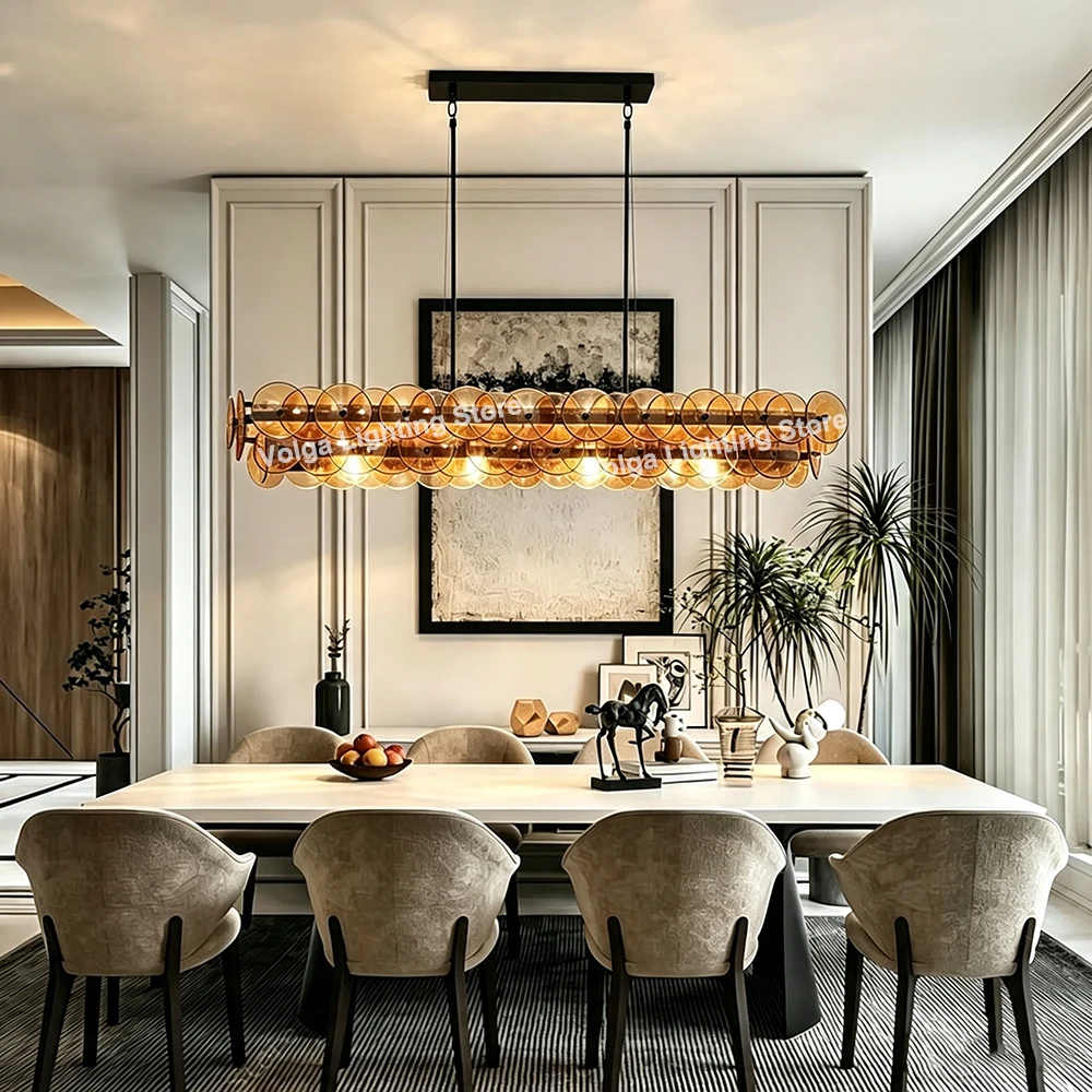 Amber Living Room Design Elegant Look Pendant Light Rectangular Light Fixture Green Clear Glass Luxury Vintage Lighting Lampen