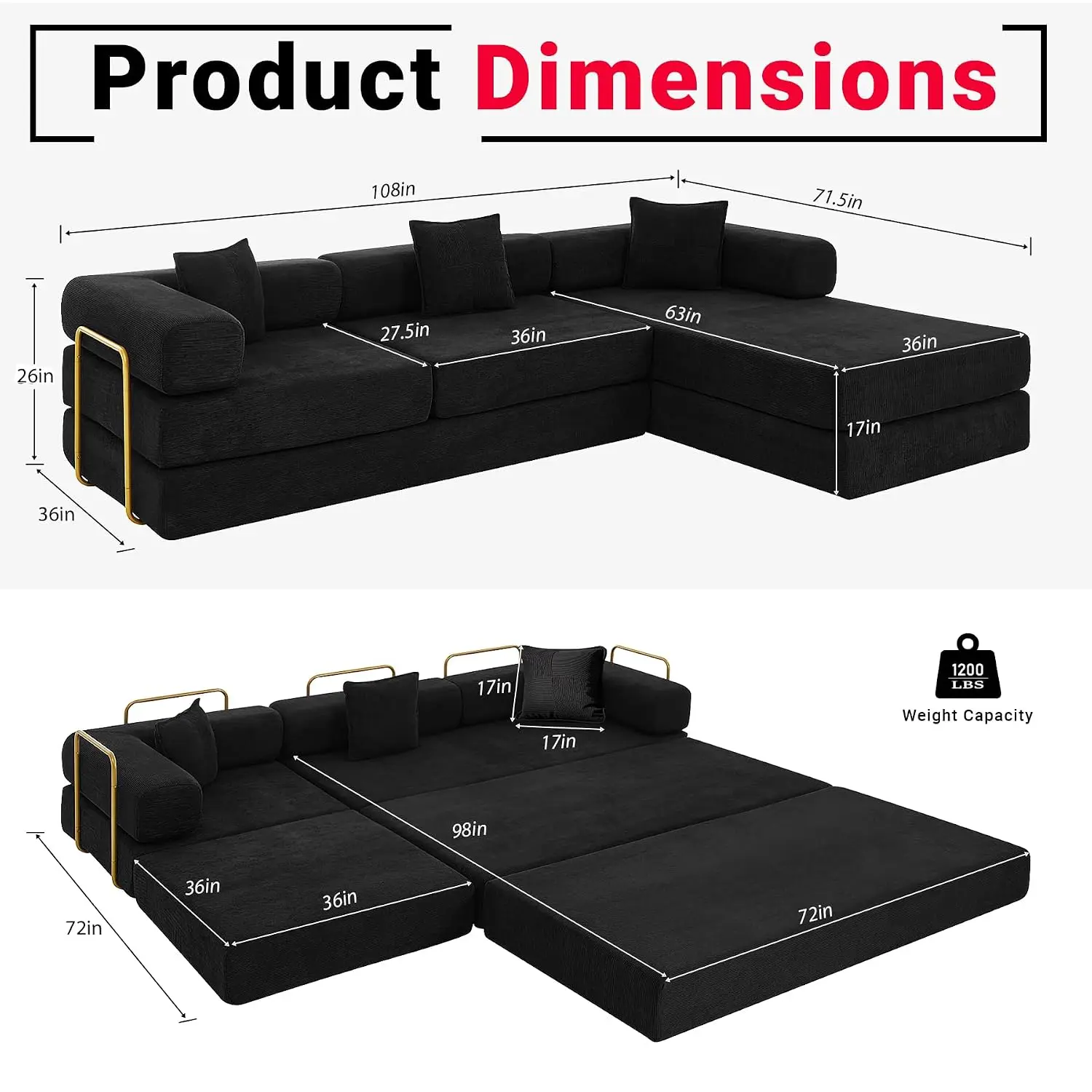 Oversized Sleeper Sofa, Corduroy L Sectional, Folding Bed Fixed Frame, Cloud Floor Mattress, Modular , Customized