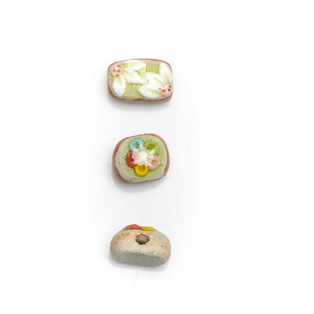 17# Manual Mud Pottery Beads  Handmade Vintage Flower Special Ceramic Pendant Jewelry Part For Necklace XN600